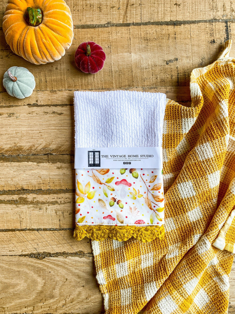 Fall Forage Crochet Kitchen Towel from the Crochet Kitchen Bar Mop Towel Collection at The Vintage Home Studio, an affordable home decor store in North Wilkesboro, NC.