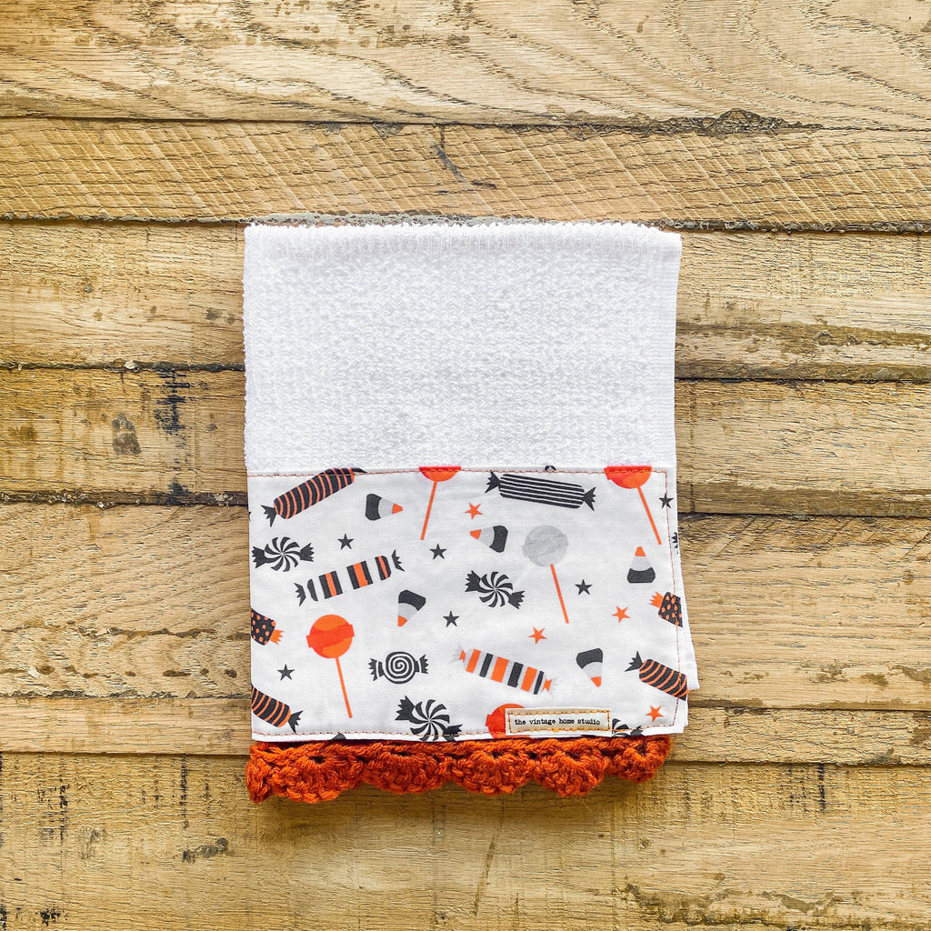 Trick or Treat Crochet Kitchen Towel from the Crochet Kitchen Bar Mop Towel Collection at The Vintage Home Studio, an affordable home decor store in North Wilkesboro, NC.