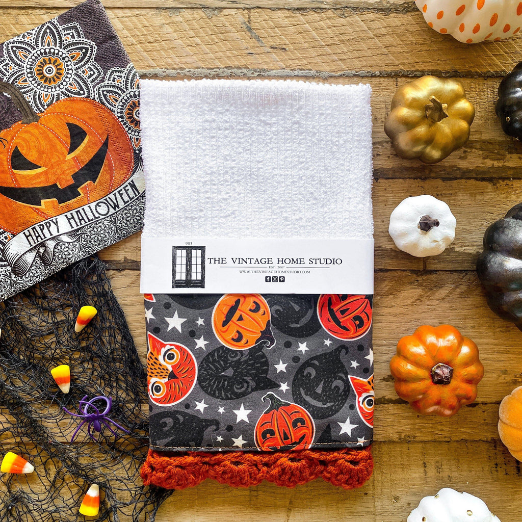 Vintage Halloween Pals Crochet Kitchen Towel from the Crochet Kitchen Bar Mop Towel Collection at The Vintage Home Studio, an affordable home decor store in North Wilkesboro, NC.