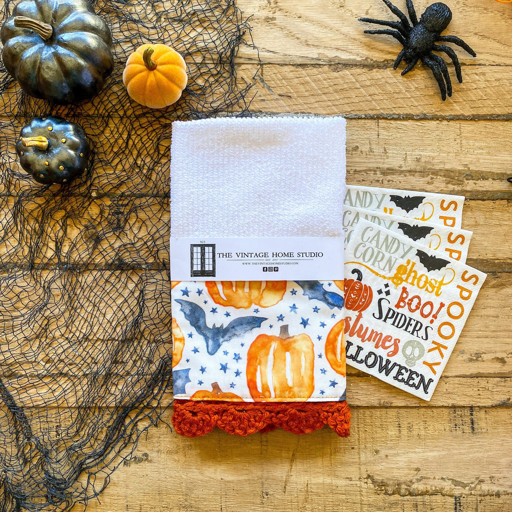 Too Cute to Spook Crochet Kitchen Towel from the Crochet Kitchen Bar Mop Towel Collection at The Vintage Home Studio, an affordable home decor store in North Wilkesboro, NC.