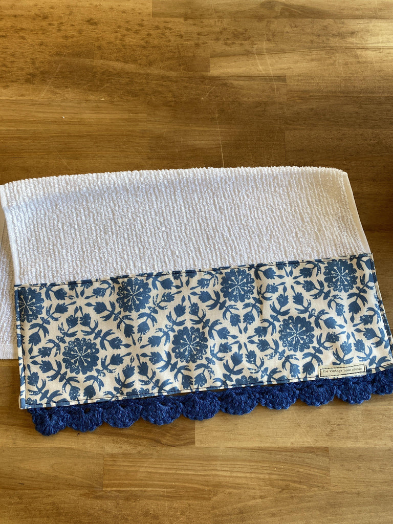 Navy Lattice Crochet Kitchen Towel - The Vintage Home Studio