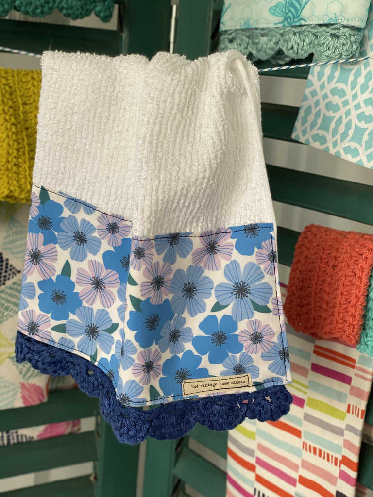 Blue Flowerburst Crochet Kitchen Towel - The Vintage Home Studio