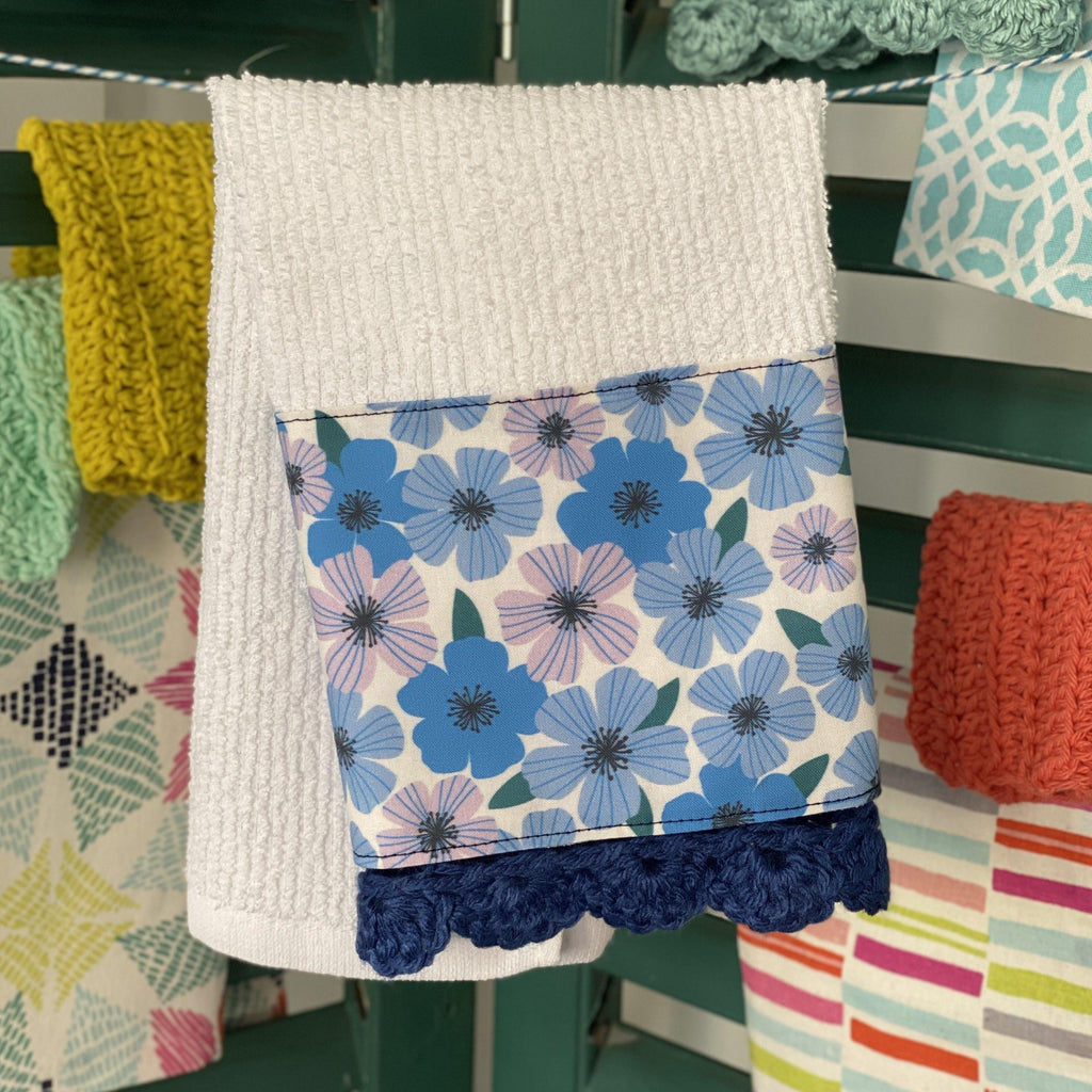 Blue Flowerburst Crochet Kitchen Towel - The Vintage Home Studio