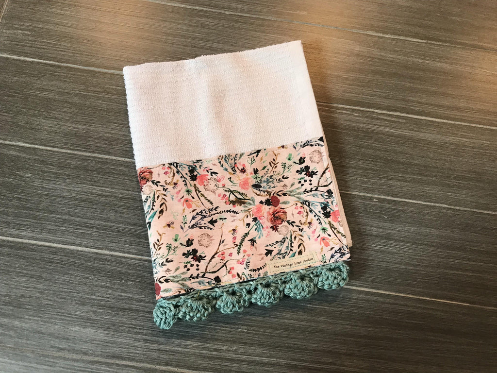 Blush Fable Floral Crochet Kitchen Bar Mop Towel - The Vintage Home Studio
