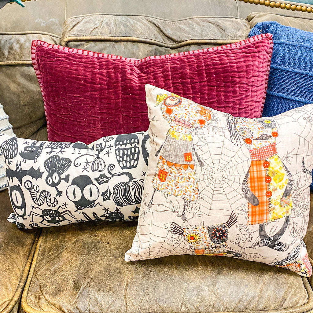 Velvet Kantha Stitch Lumbar Pillows from the Pillows Collection at The Vintage Home Studio, an affordable home decor store in North Wilkesboro, NC.