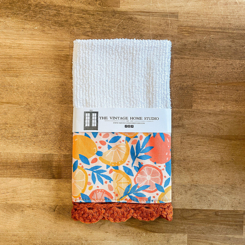 Citrus Spritzer Crochet Kitchen Towel from the Crochet Kitchen Bar Mop Towel Collection at The Vintage Home Studio, an affordable home decor store in North Wilkesboro, NC.