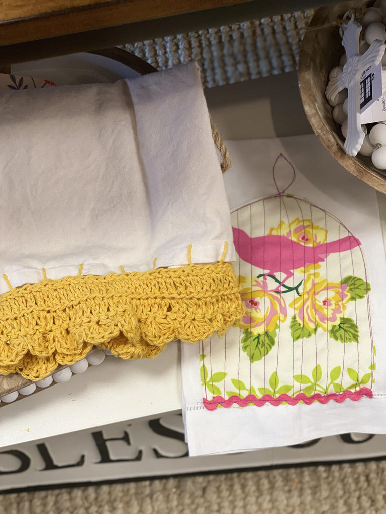 Simply Cotton Colored Crochet Trim Tea Towel - The Vintage Home Studio