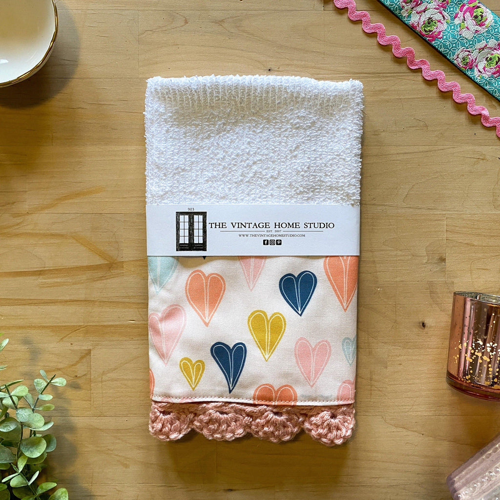 Pastel Hearts Crochet Kitchen Towel - The Vintage Home Studio