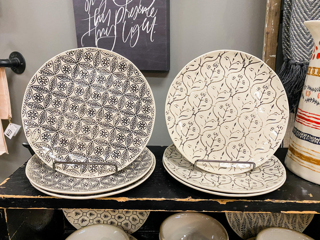 Black and Cream Hand-Stamped Plates - The Vintage Home Studio