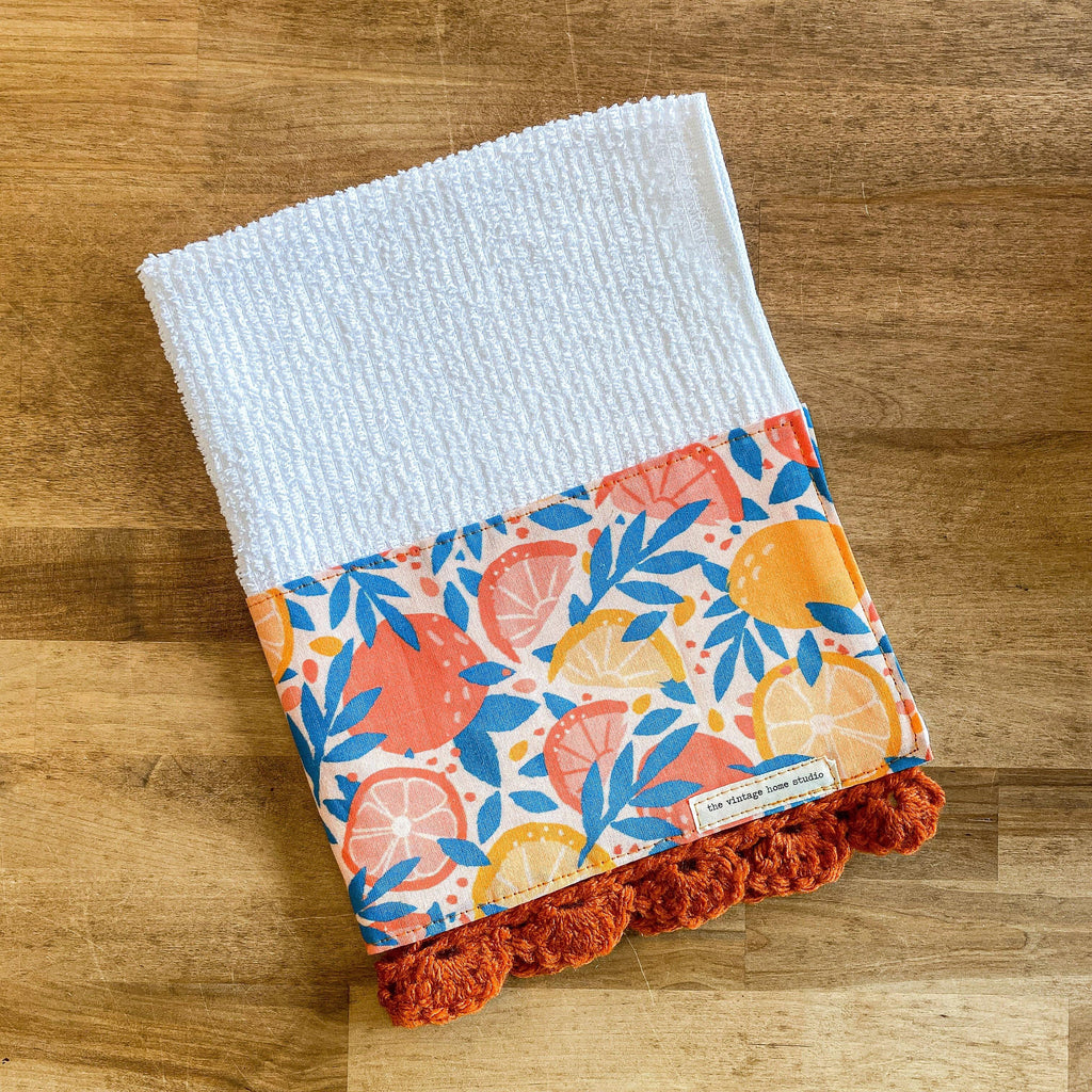 Citrus Spritzer Crochet Kitchen Towel from the Crochet Kitchen Bar Mop Towel Collection at The Vintage Home Studio, an affordable home decor store in North Wilkesboro, NC.