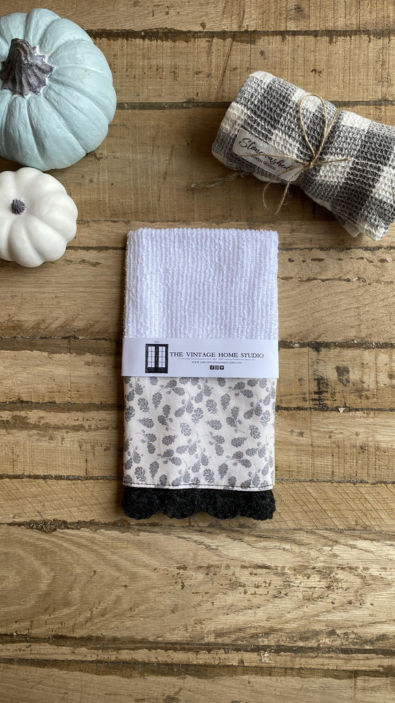 Fall at the Farmhouse Crochet Kitchen Towel from the Crochet Kitchen Bar Mop Towel Collection at The Vintage Home Studio, an affordable home decor store in North Wilkesboro, NC.