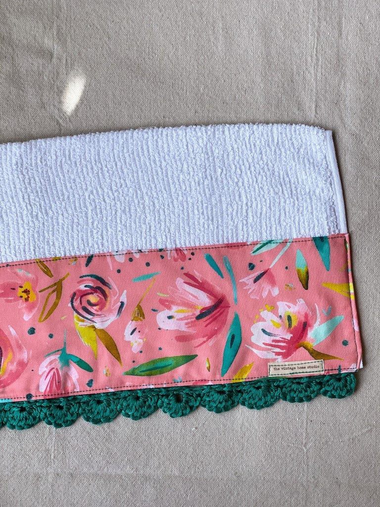 Peony Blooms Crochet Kitchen Towel - The Vintage Home Studio