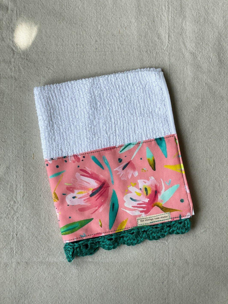 Peony Blooms Crochet Kitchen Towel - The Vintage Home Studio