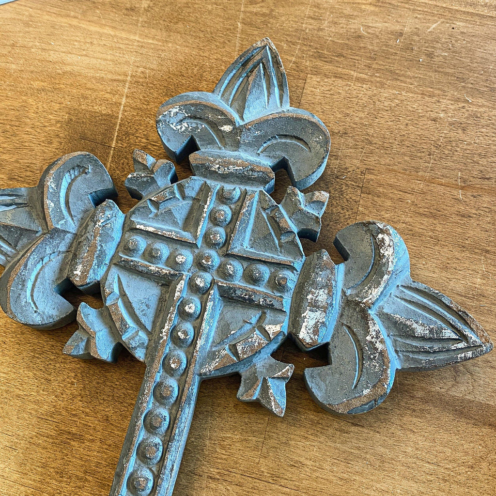 Grey Washed Wall Cross with Silver Patina from the Wall Decor Collection at The Vintage Home Studio, an affordable home decor store in North Wilkesboro, NC.