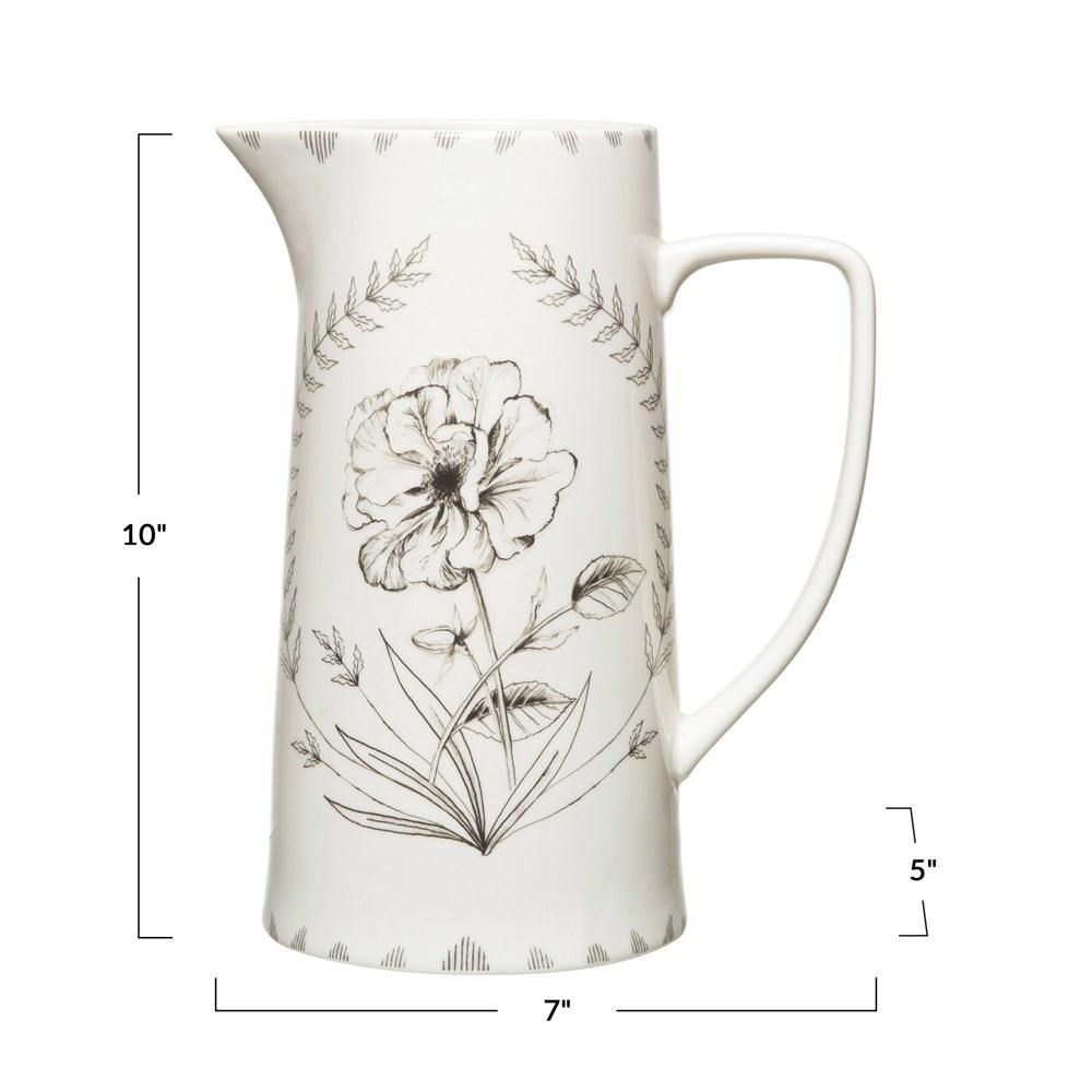 Floral Stoneware Pitcher from the Kitchen Accents Collection at The Vintage Home Studio, an affordable home decor store in North Wilkesboro, NC.