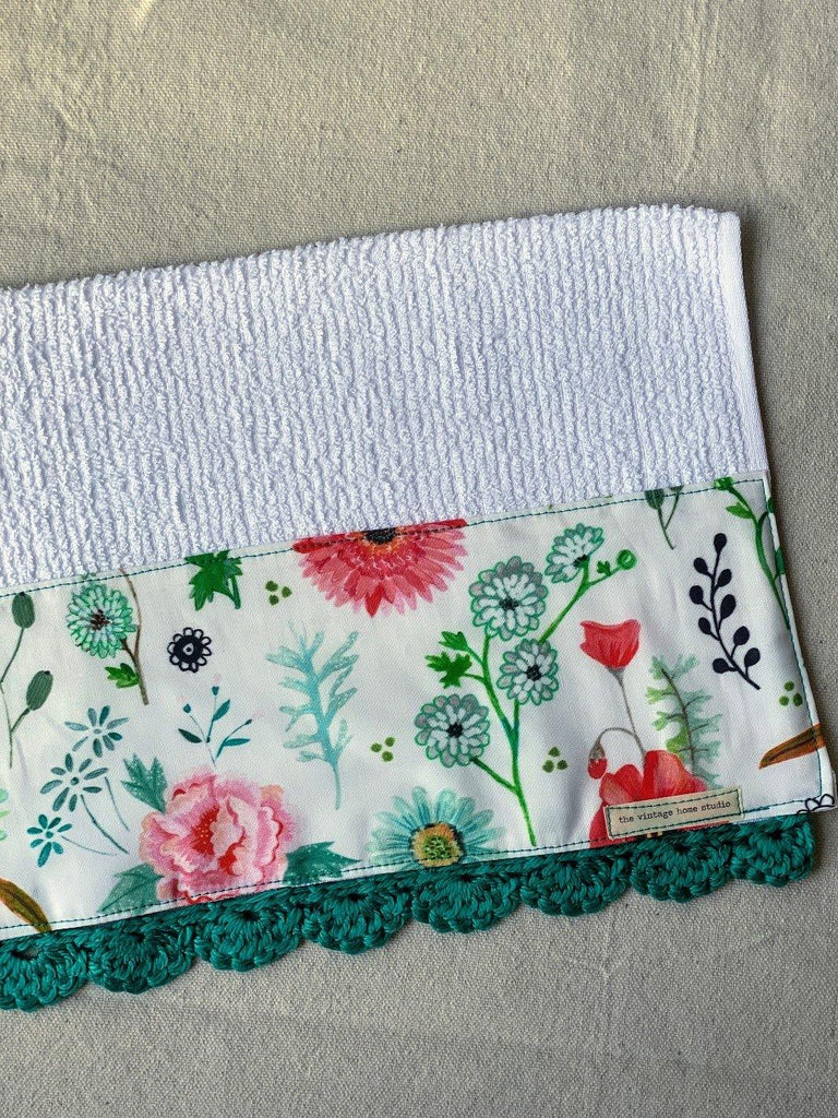 Fresh Start Floral Crochet Kitchen Towel - The Vintage Home Studio